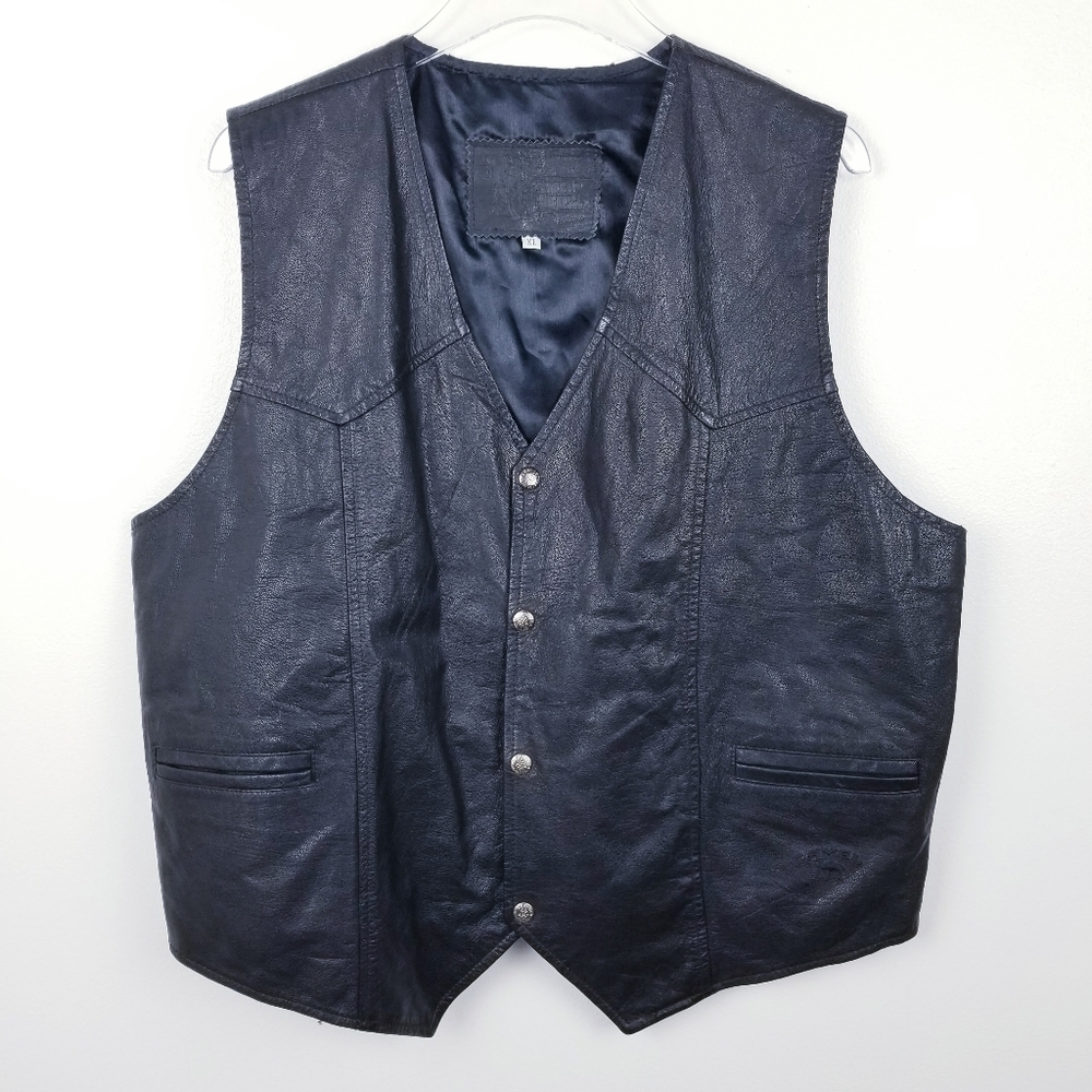 Branded Garments Leather Vest Camel Cigarettes Logo Black USA Vintage size XL